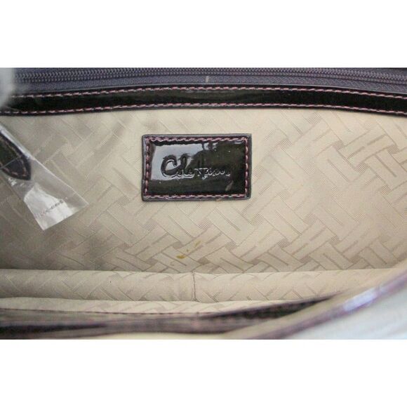 7.2"x14.5" Cole Haan PATENT BROWN WOVEN GENUINE LEATHER FLAP LRG CLUTCH HANDBAG - Picture 10 of 10